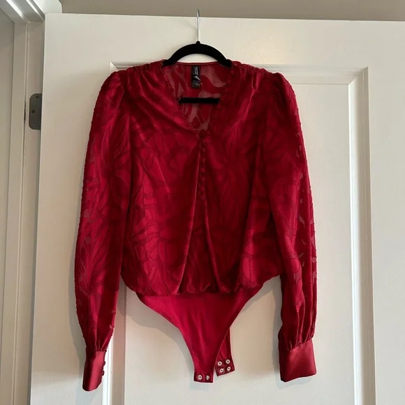 Jonathan Simkhai fil coupe long sleeve bodysuit size small red - Picture 3 of 10